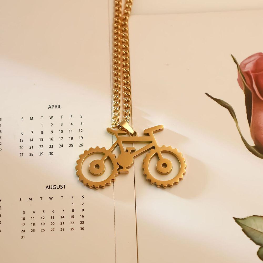 Popular Retro Bicycle Shape Pendant Gold Metal Girl Girlfriend Titanium Steel Jewelry
