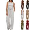 New Sleeveless Round Neck Ruffled Back Vest High Waist Fashion Wide Leg Pants