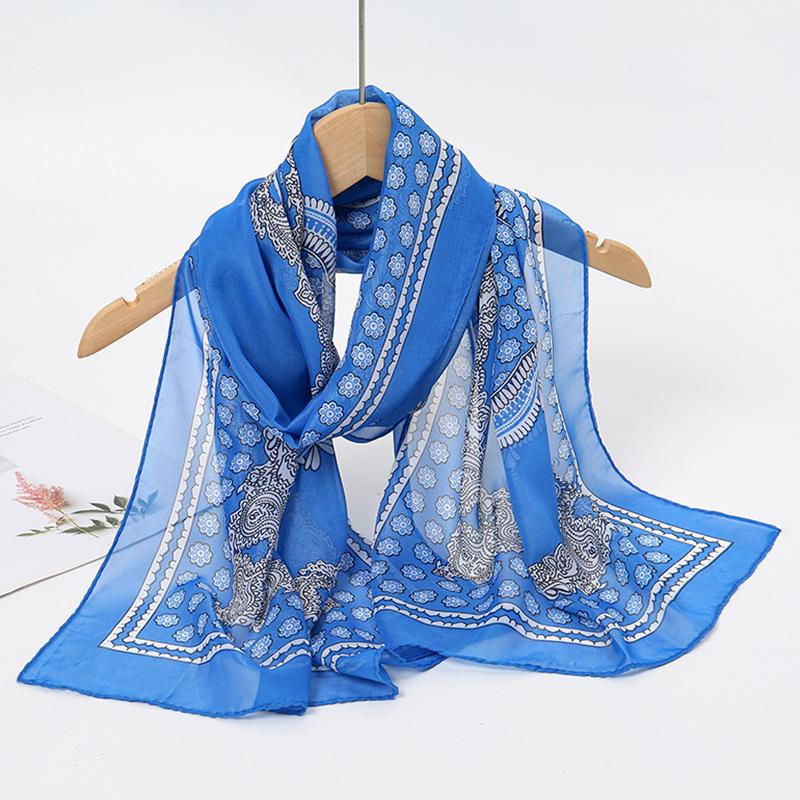 Print Chiffon Scarf Shawl Women Sunscreen Silk Scarf Turban Long Wrap Beach Travel Outdoor Accessories Trendy Headband