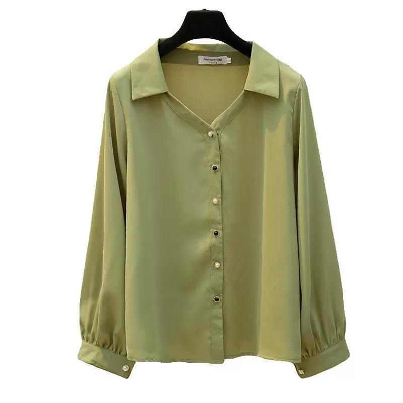 Long Sleeve Chiffon Big Size Tummy Covering Slim Ladies Shirt