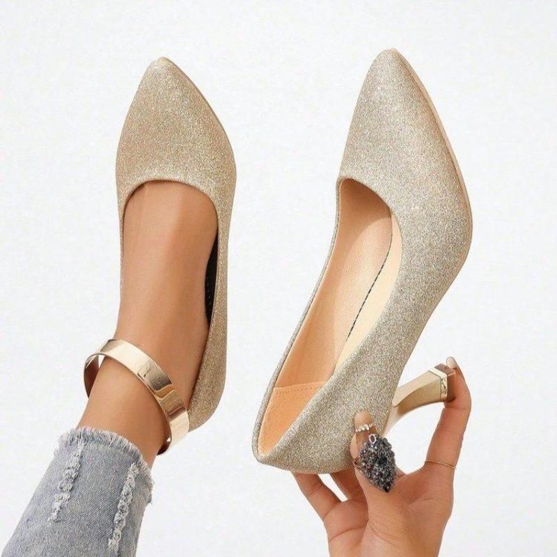 Women Fashion Sweet Light Weight Gold Soft Leather Stiletto Heel Shoes Lady Classic Office Career Work Pumps Zapato Mujer