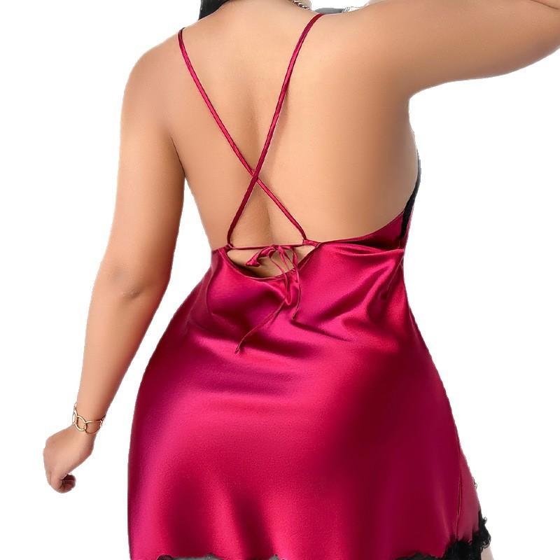 Spring and Summer Pajamas, Women's Large-sized Lace Sexy Halter Nightgown, Nightgown Set, Home Wear, Women's Morning Gown