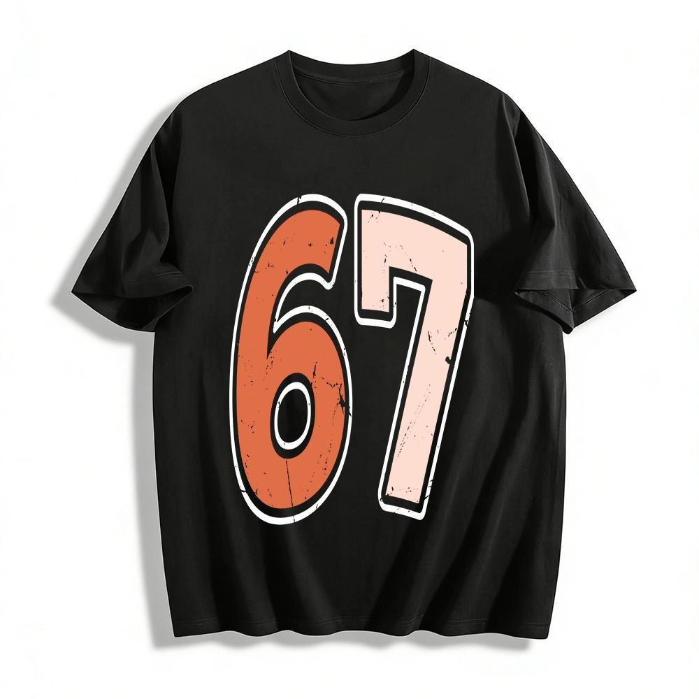 Vintage Distressed 67 Number Print Casual Loose Unisex T-Shirt Pure cotton T-shirt XXS