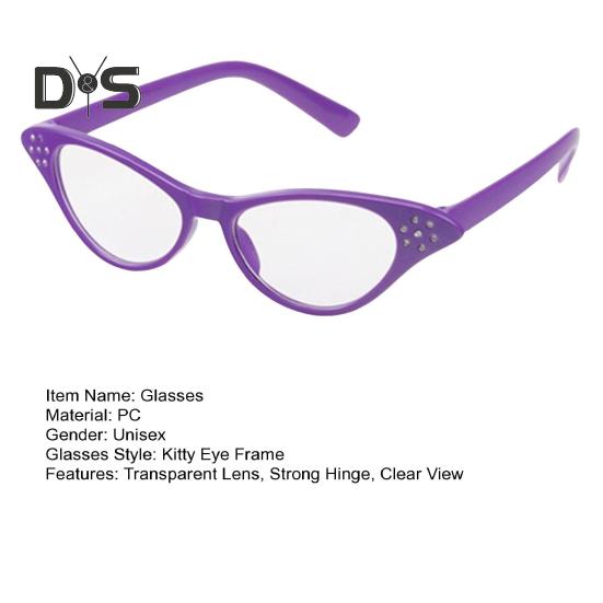 Unisex Glasses Retro Kitty Eye Frame Transparent Lens Clear View Strong Hinge Halloween Cosplay Glasses Parties Clubs Eyewear