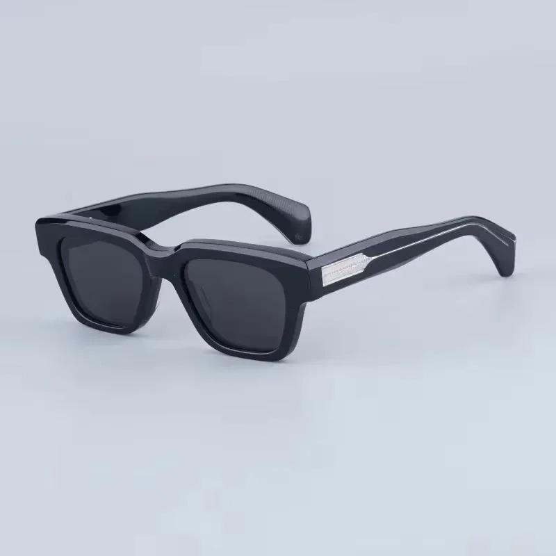 JMM Fellini Quadratische Sonnenbrille Handgefertigt in Japan Importiertes Acetat Klassisches Acetat Schwarzer Optischer Rahmen mit Metall an den Bügeln