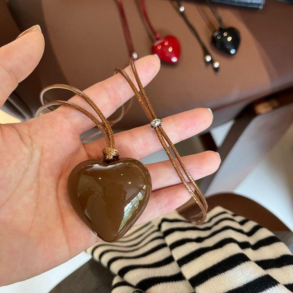 Korean Style Rope Chain Necklace Minority Design Sweater Chain Love Pendant Necklace  Decoration