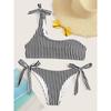 Summer Sexy Bow One Shoulder Striped Bikini Lacing Up Bandage Low Waist Swimsuit Set Two Piece Swimwear Beachwear
