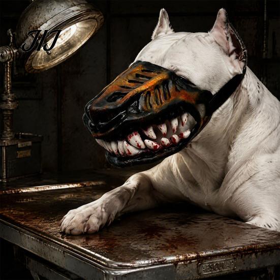 Halloween Pet Costume Hell Hound Muzzle for Dogs, Scary Natural Latex Beast Mask Themed Party Dog Attire with Adjustable Straps, Cosplay And