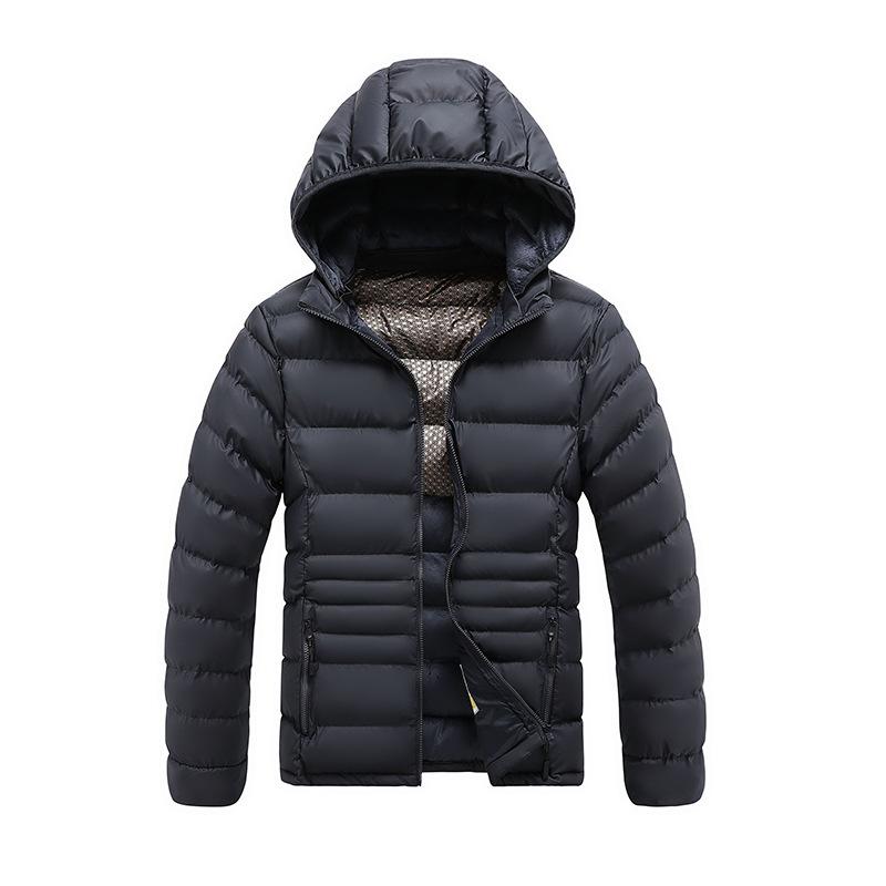 Lightweight Ribs and Cotton Jacket for Men In Winter Solid Color Slim Fit Removable Hat Thickened Hooded Jacket for Men