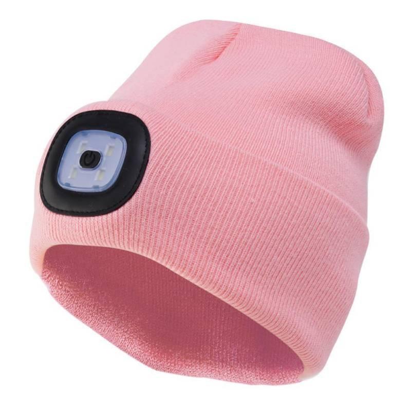 Black Led Knitted Beanie For Outdoor Night Running With Rechargeable Light Feature