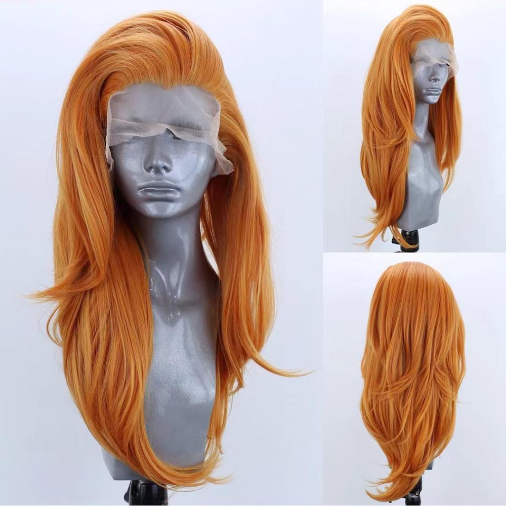 AIMEYA Ginger Orange Long Natural Wavy Wig for Women Girls Pre Plucked Natural Hairline Lace Front Wigs Free Part Daily Wear Wig