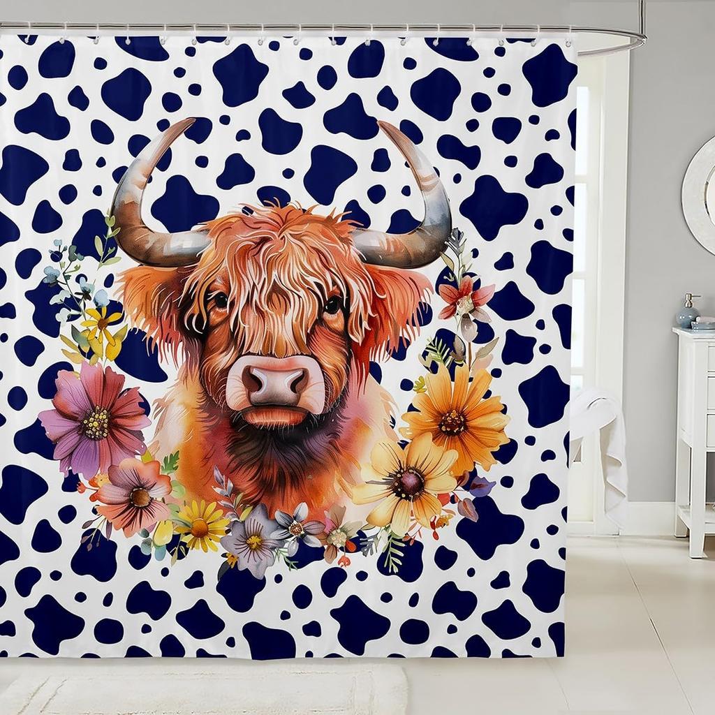 Cat Shower Curtain,Colorful Floral Bathroom Curtain,Kids Girls Boys Adult Cute Pet Animals Waterproof Fabrics Blue Sky Bathtub