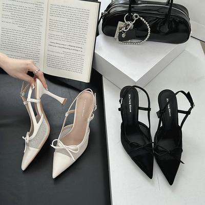 Mode Frühling/Sommer 2025 Neue Französische Elegante Super High Heels, Sanfter Stil, Mesh, Schleife, Spitze Zehenpartie, Einriemensandalen für Damen