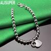 925 Sterling Silver 6mm Side Chain Heart Pendant Bracelet Gift Jewelry