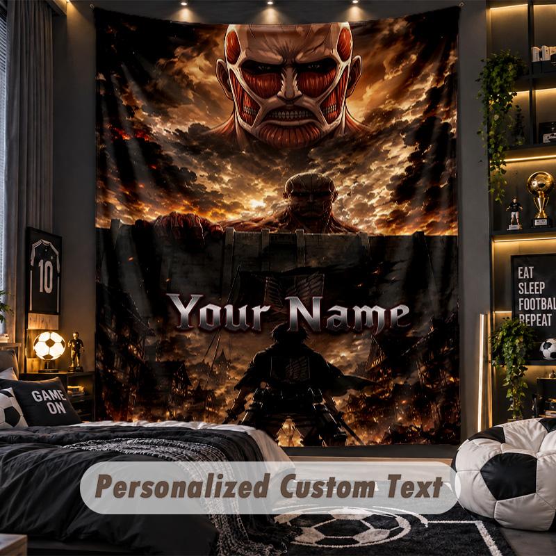 Personalized Wall Tapestry,Attack on Titan Custom Printed Name, Fabric Wall Art For Indoor Room Backdrop