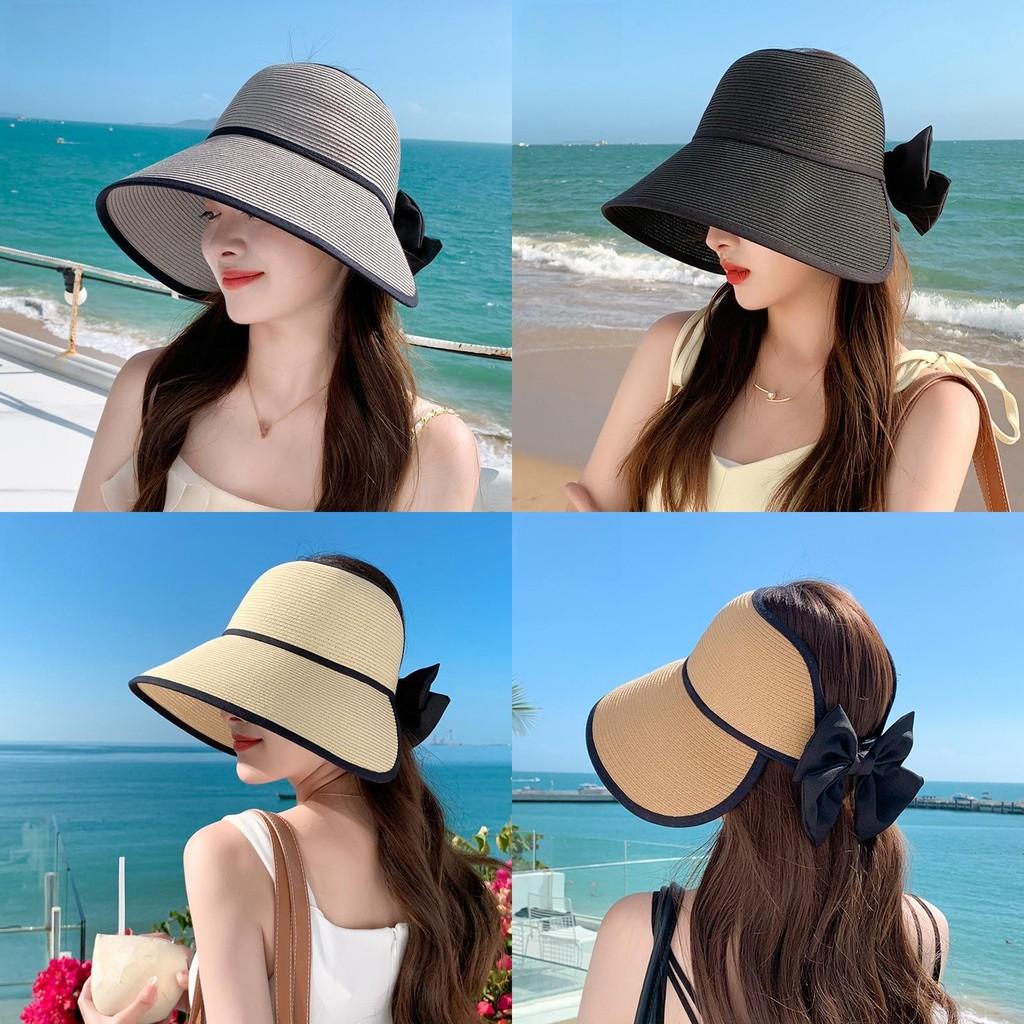 Summer Sun Protection Hat With Large Brim And Butterfly Bow For Outdoor Beach Fashion