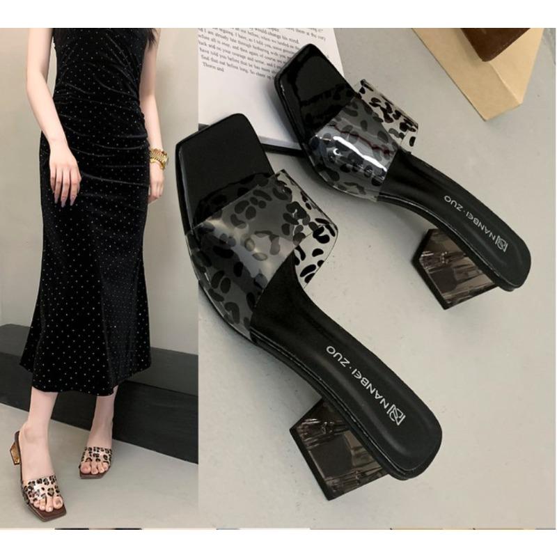 Fashion 2025 Summer Paired with Cheongsam Elegant Women's High Heels Sandals Printing With Med Heels Slippers Clearing Shoes for Women