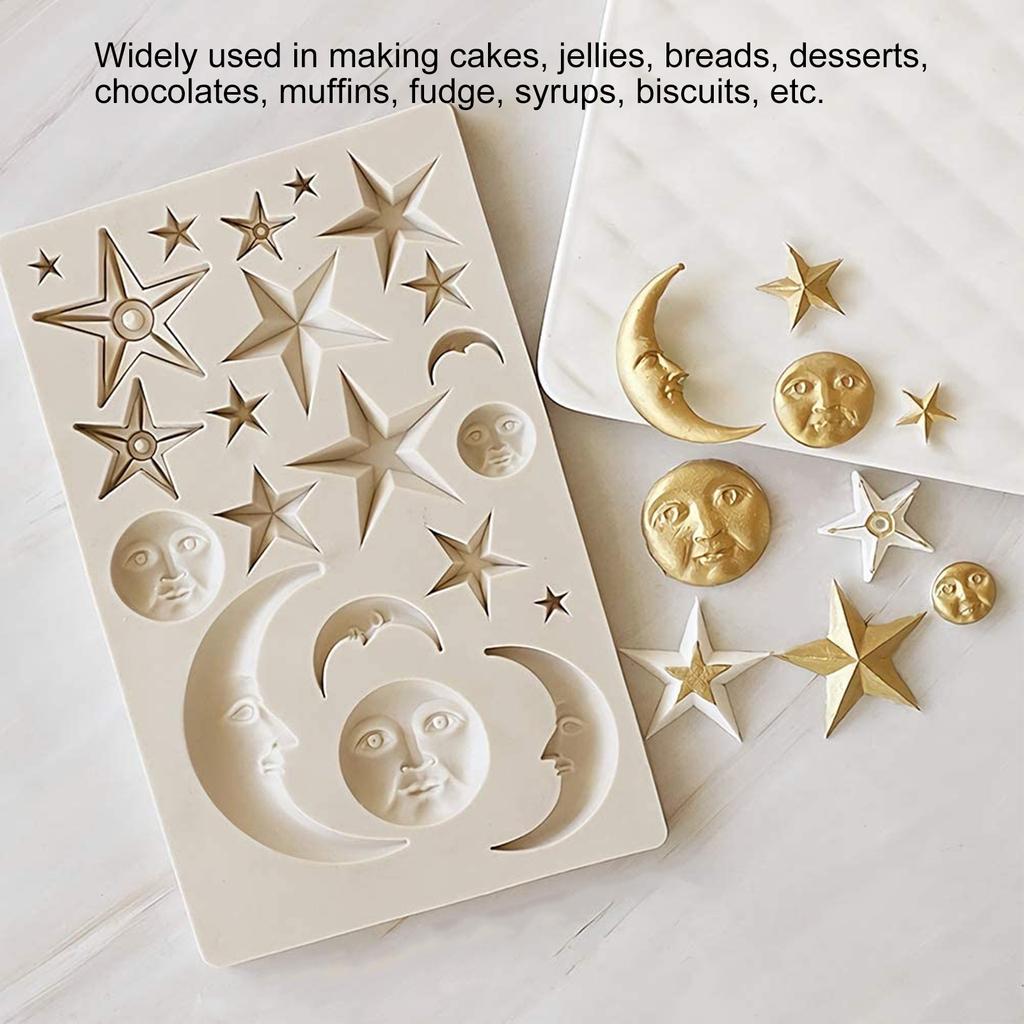 D5 Silicone Fondant Cake Mold Star Moon Face Nonstick Food Grade Silicone Reusable Heat Resistant Odorless Chocolate Home Molds