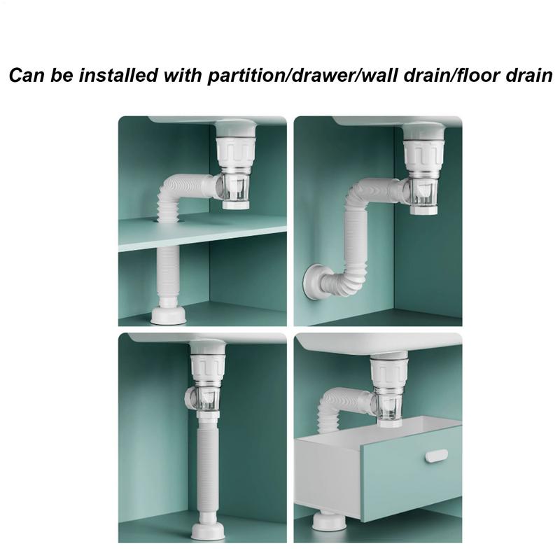 Tubo di scarico flessibile espandibile anti-odore, tubo di uscita scarico, tubo di scarico per lavabo regolabile, sigillante, tubo di scarico anti-odore