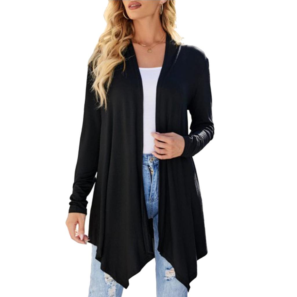Women's Solid Color Long Sleeved Mid Length Cardigan Top Jacket