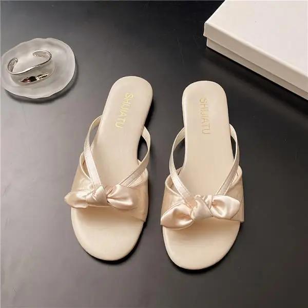 

Slippers Women Summer Flat Shoes Female Luxury Slides Pantofle Butterfly-Knot Designer 2025 Butterfly-knot Female Shoes Slippers 35 бежевый