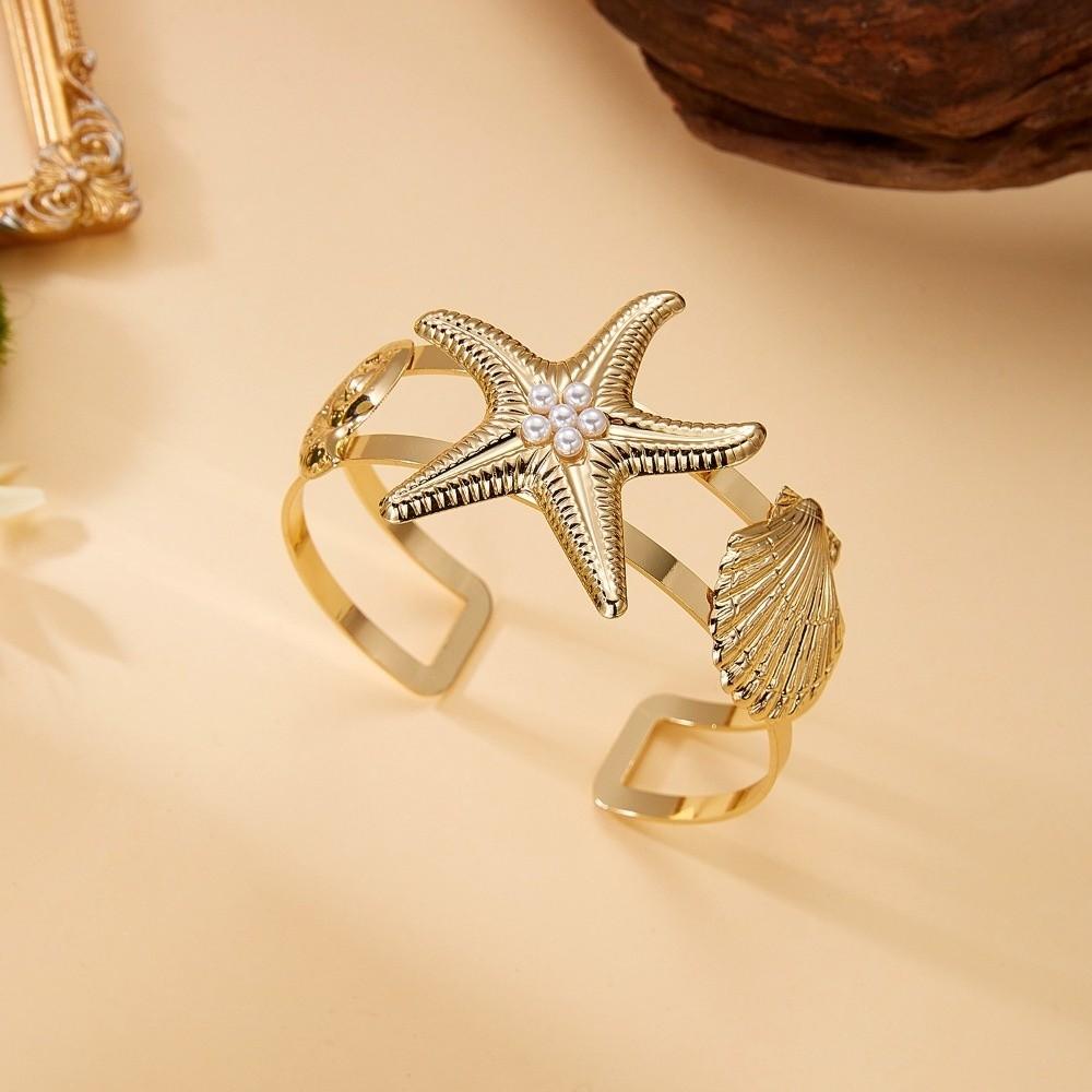 Fashion Bohemian Style Open Arm Ring Simple Gold Color Arm Bangle Adjustable Starfish Cuff Bracelet Jewelry Gift