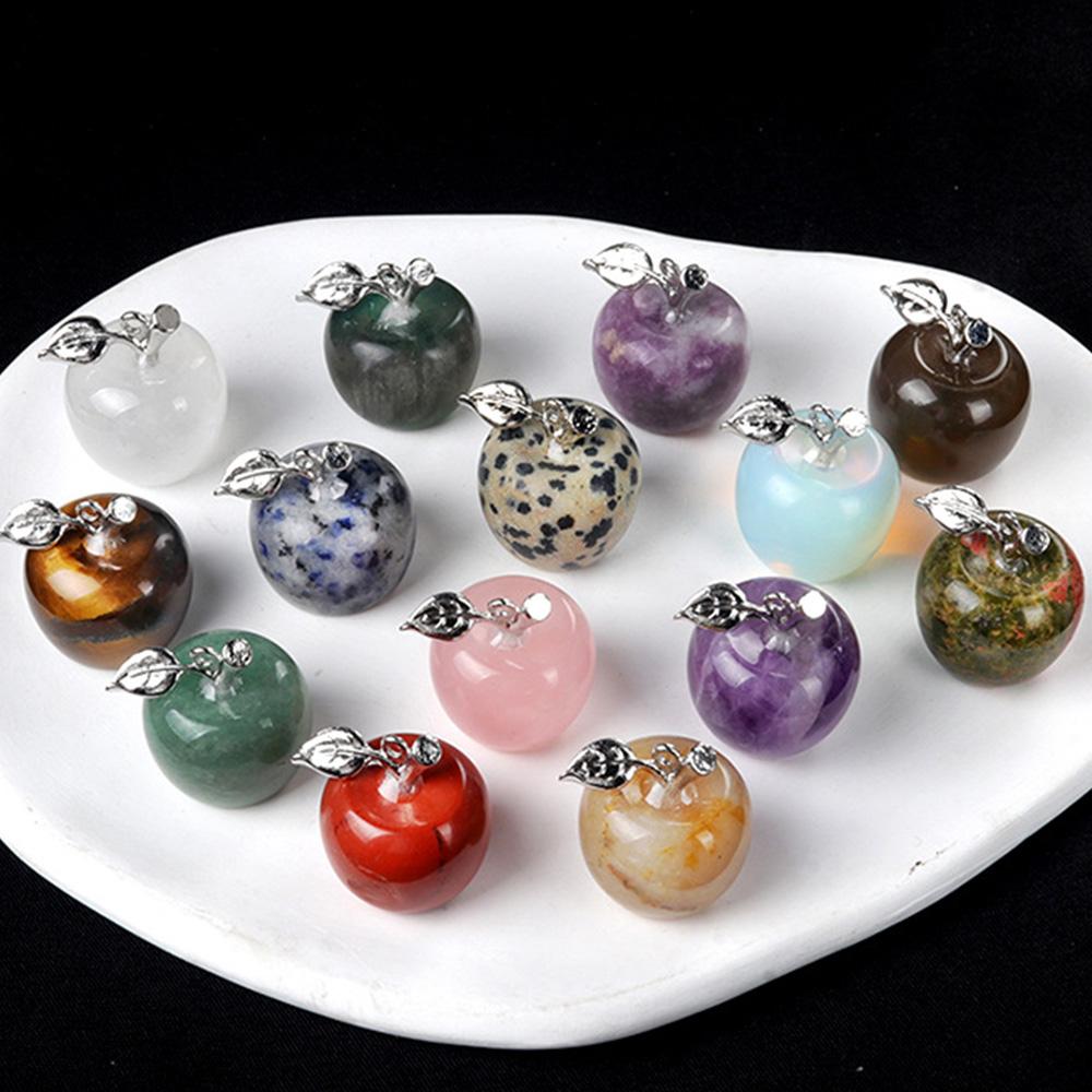 Natural Semi Precious Stone Crystal Mini Apple Pendant for DIY Pendant Thanksgiving Gifts Room Office Decoration Collectibles