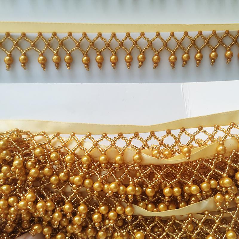 1 Yard Handmade Tassel Lace Trim Imitation Pearl Beaded Fringe For DIY Stage Dress Curtain Wedding Jewelry Upholstery Crafts