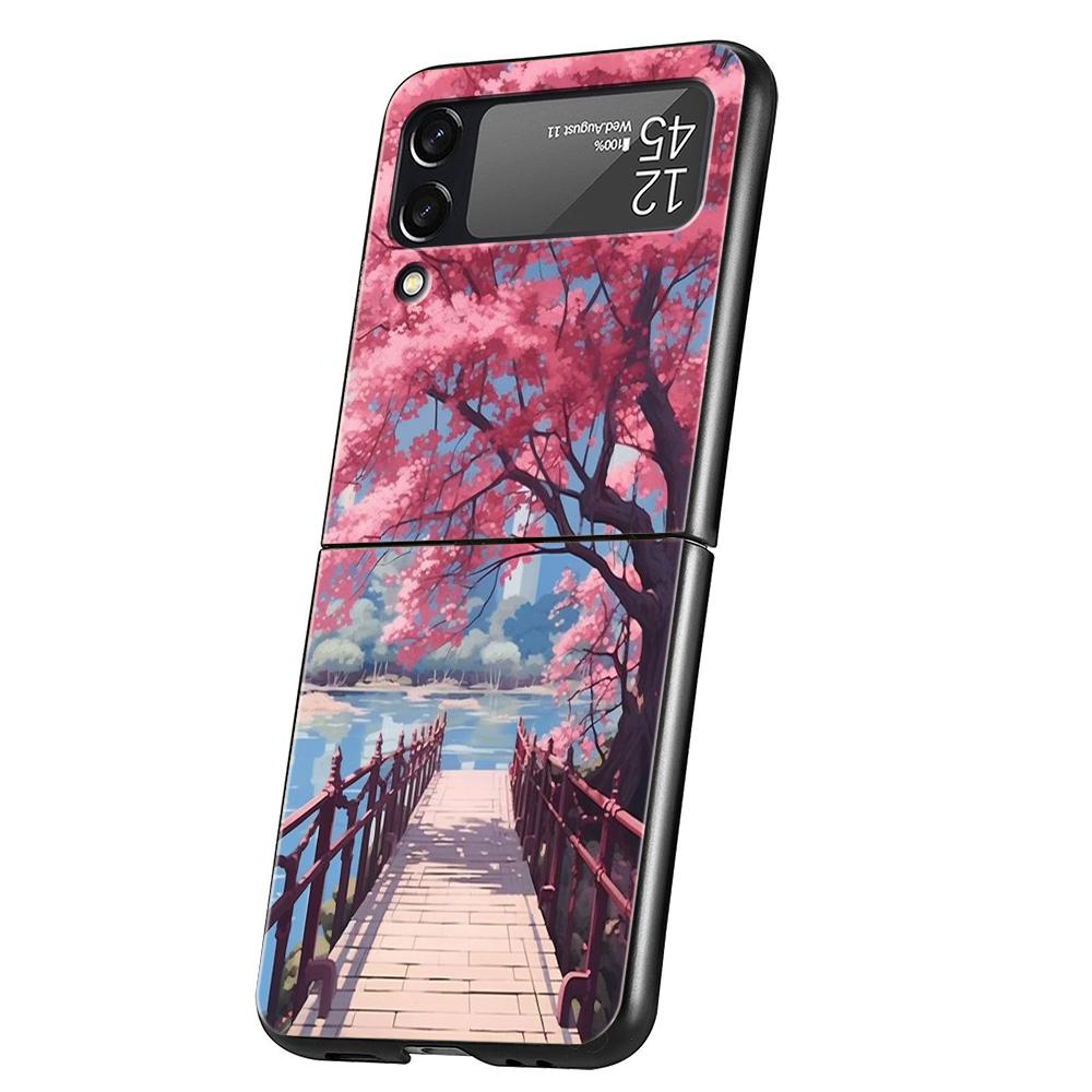 

Pink Spring Cherry Blossoms Hard PC Phone Case For Samsung Galaxy Z Flip 5 4 3 Black Cover For Galaxy Z Flip 6 Shockproof Capas for Z Flip 4