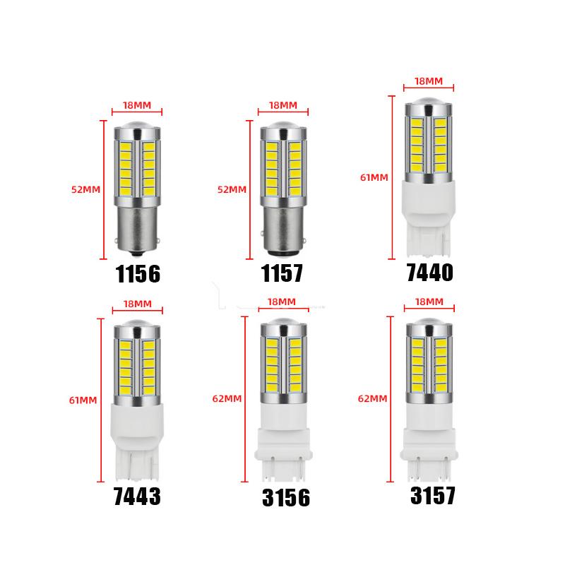 2 PCS PY21W P21/5W 1156 Ba15s 1157 Bay15d For Car LED Bulbs Turn Signal Light 12V 33SMD 7000K White Brake Reverse Parking Lamps Bulbs 7
