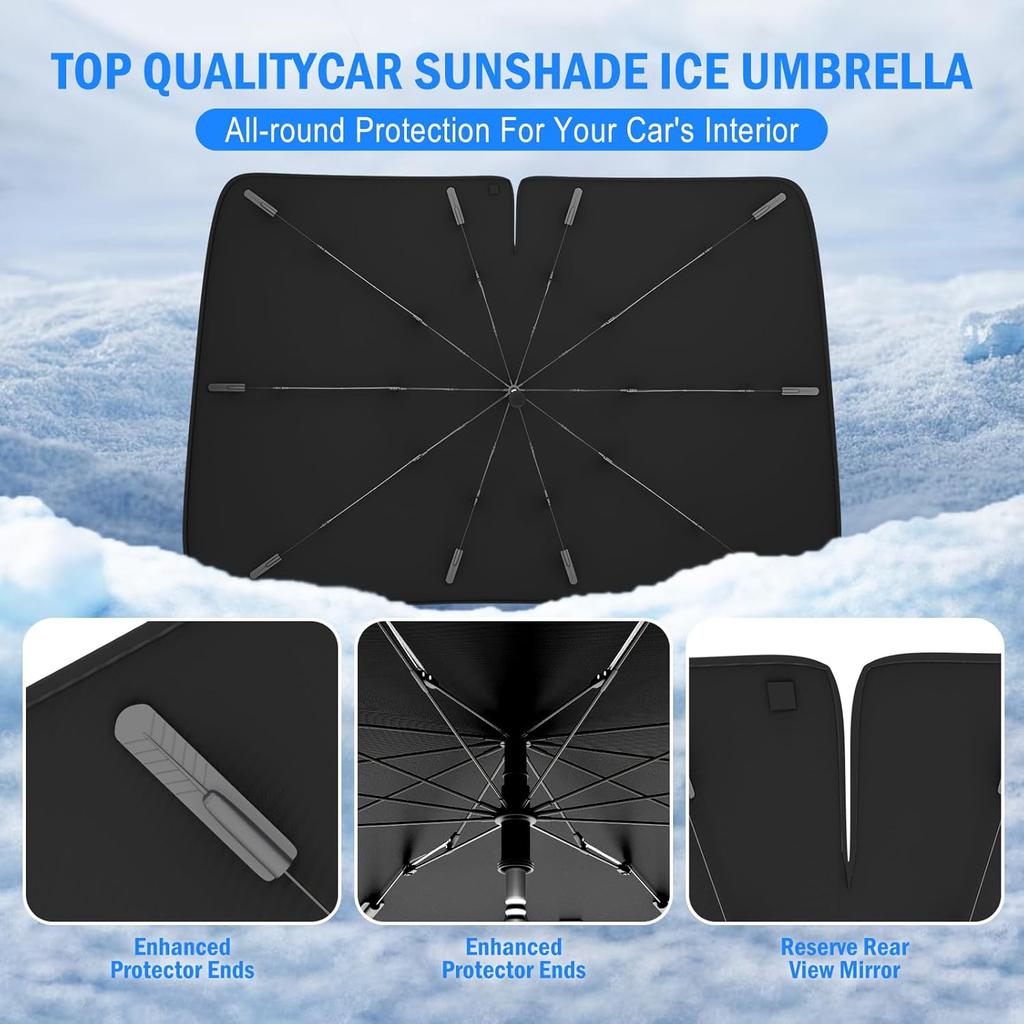 Car Windshield Sunshade Umbrella – Sun Shade For Car Windshield Blocks UV Rays & Heat, Keeps Interior Cool, Foldable Sun Visor Cover With Universal