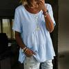 Damen T-Shirt Rundhals Kurzarm Rüschen-Patchwork-Design T-Shirt Einfarbige Lockere Passform