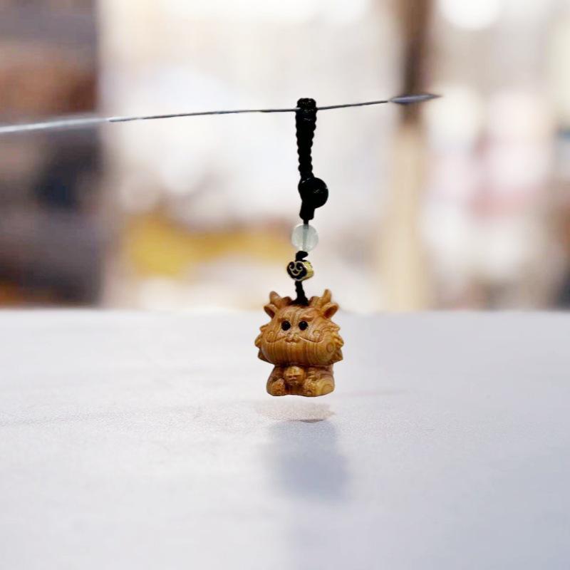 Sandalwood Dragon Zodiac Keychain & Phone Pendant - Versatile Yearly Charm for Men & Women