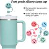 Whaline 6Pcs Smile Face Straw Covers Pink Green Silicone Reble Round Straw Topper Gradient Color Double Sided Pattern Straws Tips Covers 10mm 0.4