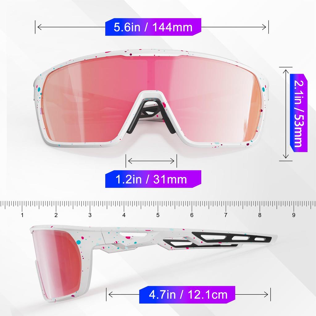 HAAYOT Sports Sunglasses for and Road Full UV400 Polarized TR90 White Frame with Pink Dots Baseball, Running, Cycling, Protection, Lenses,