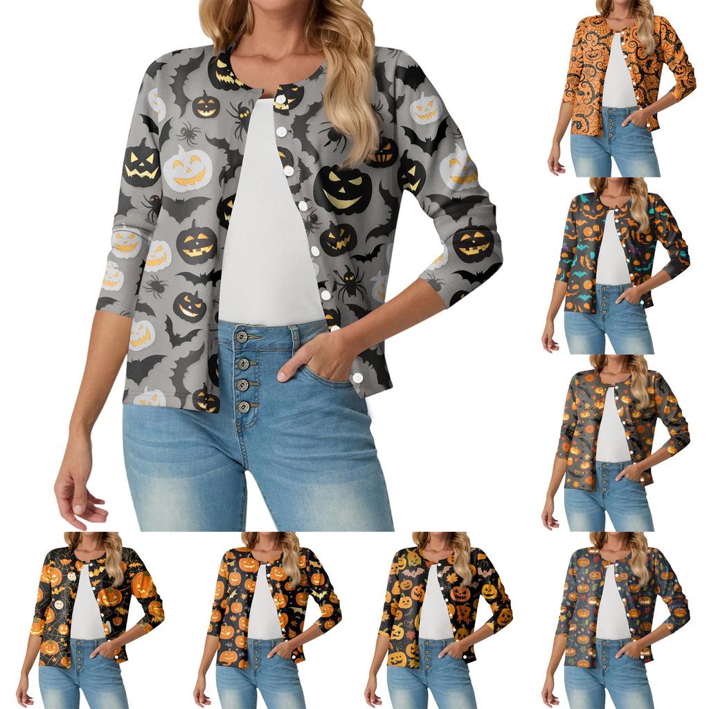 Women's Fashionable, Casual, Comfortable Halloween Print Cardigan Jacket