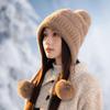 Female Triangular Striped Rabbit Fur Knitted Wool Hat Autumn and Winter Women's Piled Thickened Thermal Hat