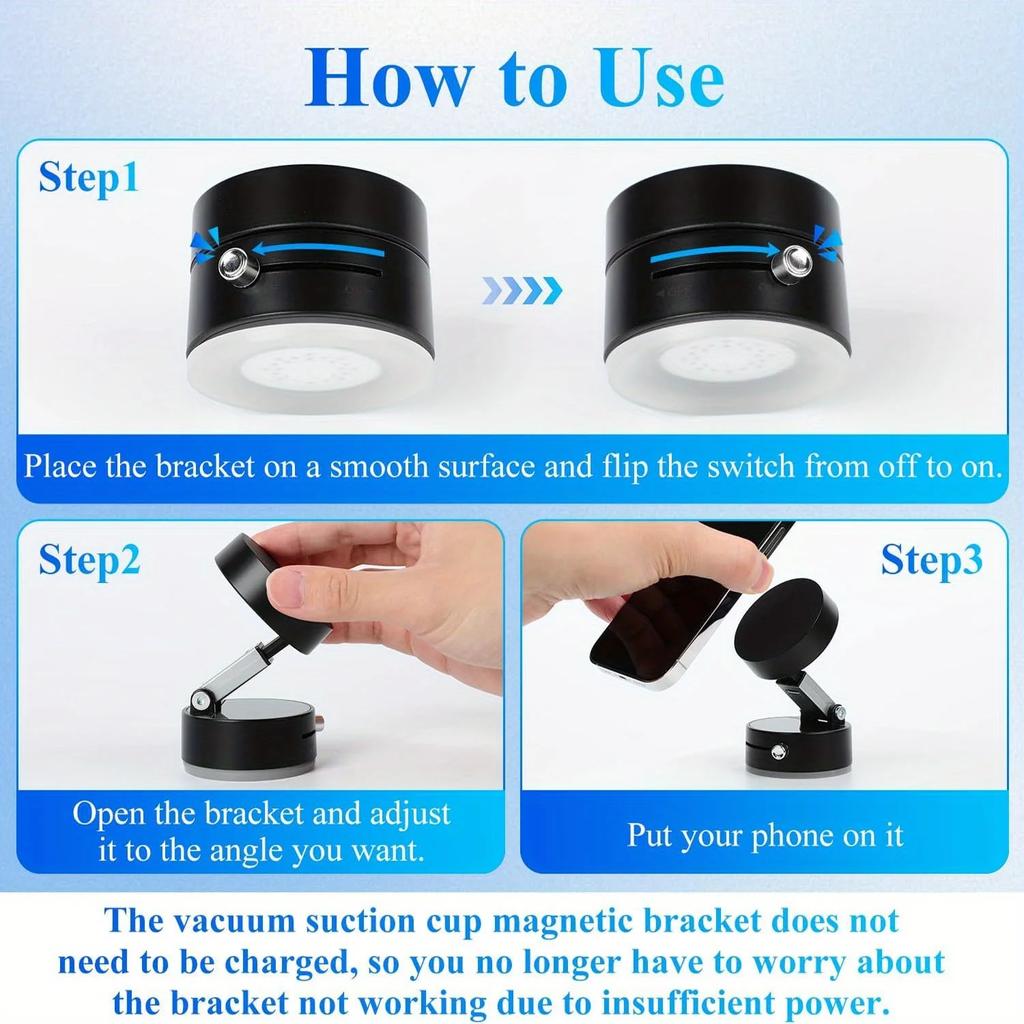 [2025 New  Strong Suction Mobile Phone Holder] One-Button Exhaust Vacuum Magnetic Suction Cup Mobile Phone Holder Portable