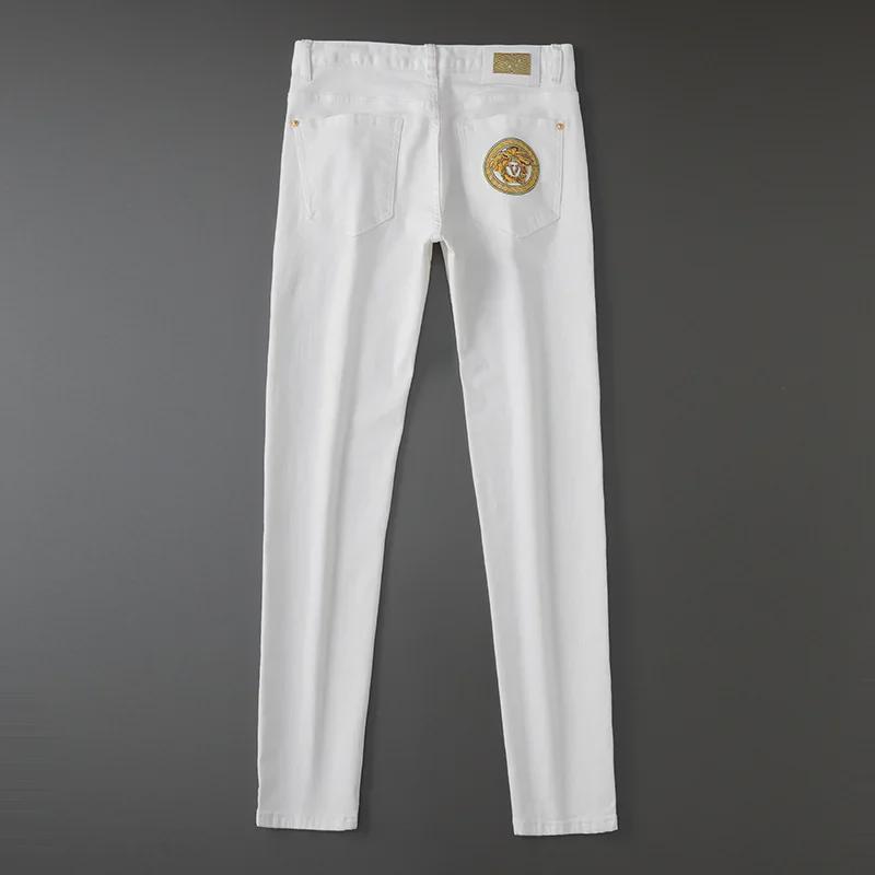 Men's Slim Straight Stretch Jeans with Gold Embroidery - Spring/Autumn Collection