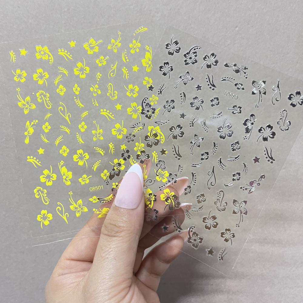 5D Hibiscus Flower Nail Embossed Sticker Lace Flower White Pink Petal Floral Self Adhesive Nail Art Slider DIY Elegant Romantic