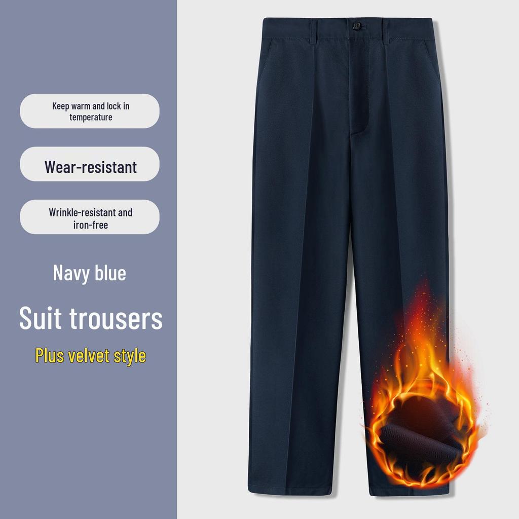 Navy Blue Boys' Velvet-Lined School Uniform and Performance Pants