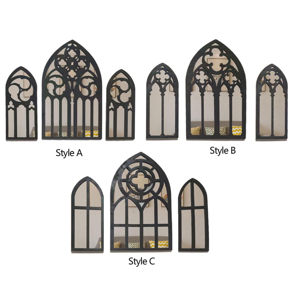 3 Pieces Gothic Wall Mirrors Baroque Style Goth Room Decor Arched Wall Mirrors for Bathroom Bedroom Living Room Home Decor