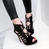 Zipper Sandals Heels11.5CM Women's High Heel Shoe Summer Trend Black Red Sexy Peep Toe Boots Fashion Stilettos Girls High Heels