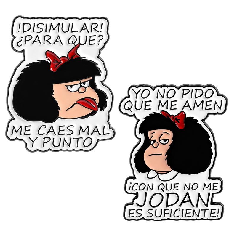 Comic Book Characters Enamel Pins Fun Cute Little Girl Brooches Lapel Badges Cartoon Spanish Jewelry Gift for Kids Friends
