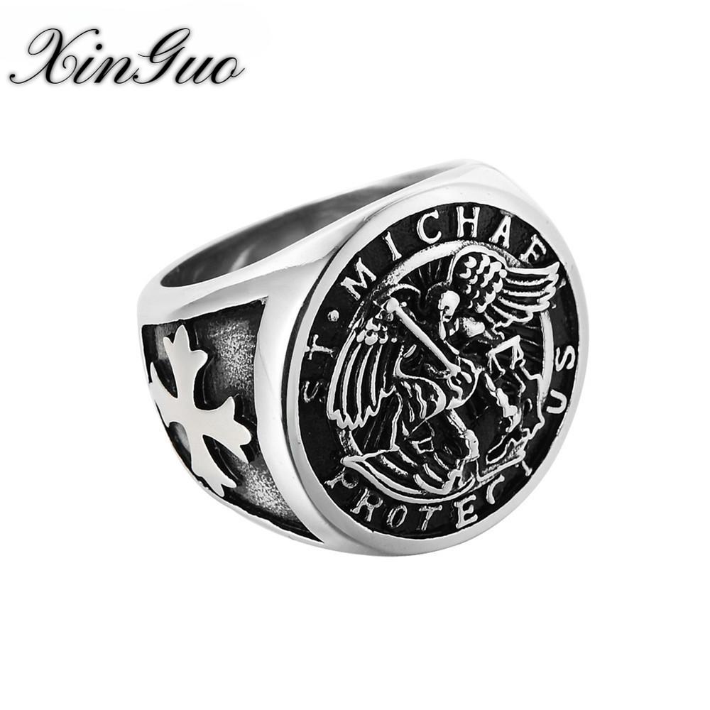 Vintage Cross Holy War Angel Men's Titanium Ring
