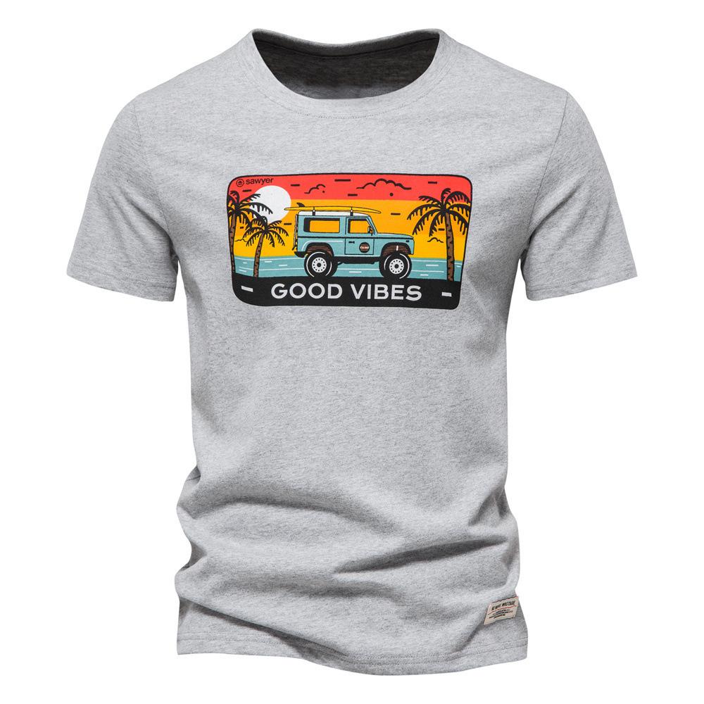 

Летняя мужская футболка с коротким рукавом и принтом для отдыха, хлопковая, с круглым вырезом, модное движение XXXL