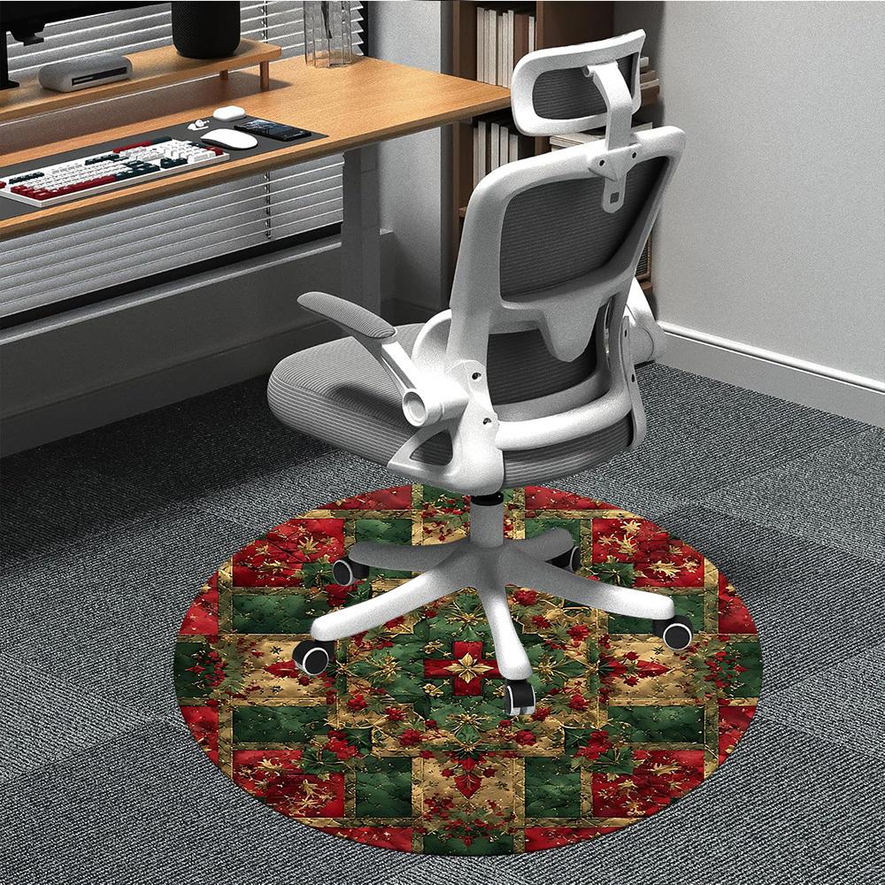 1pc Christmas Quilt Office Round Rug, Carpet for Office, Gaming, Lightweight Round Floor Mat yy260205062