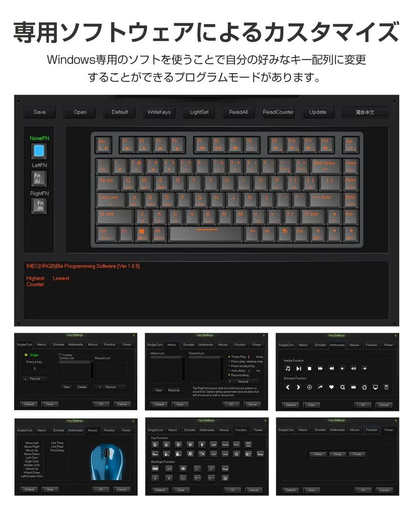 NiZ Mini 68 USB Wired Cherry MX Dedicated Software Customizable Keyboard Programs Capacitive Quiet 35g Key English FN Combination PBT APC Smooth