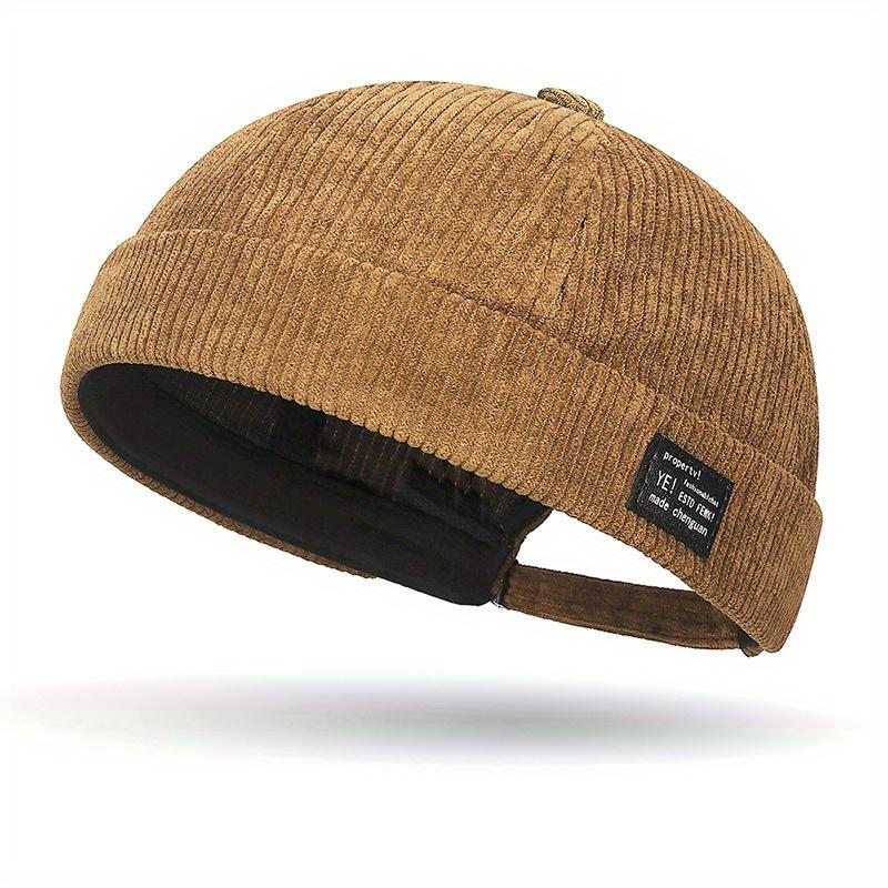 1pc Unisex Corduroy Beanie Cap - Solid Color, Lightweight, Snap Closure, Woven Polyester Fashion Hat for Spring/Autumn, Suitable for Thanksgiving