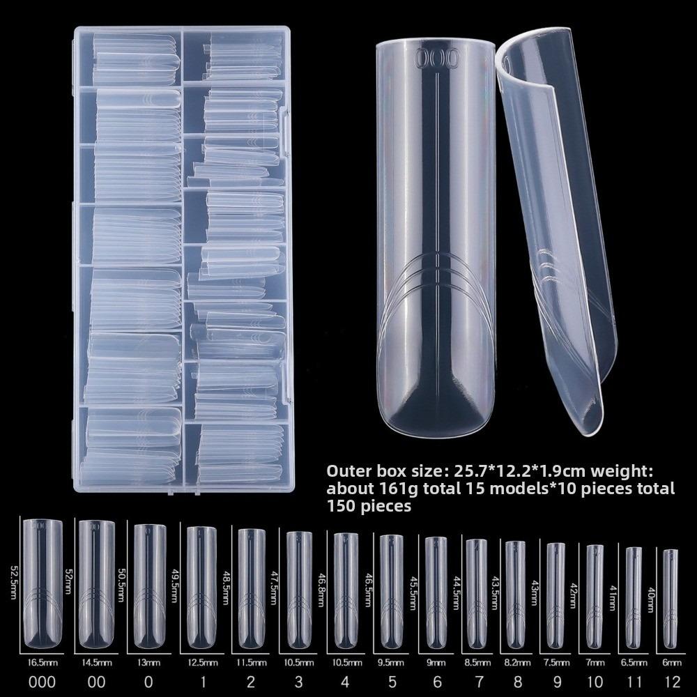 150 Stück Sargform Sandwich Nagelformen Mandelform Spurlos Doppelseitige Falsche Nägel mit Hilfslinie Klar Verlängerung